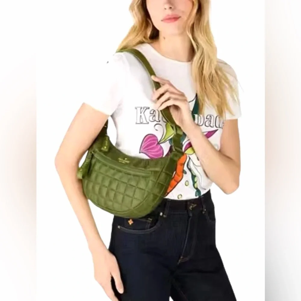 Kate Spade Camden Quilted Nylon Crossbody Bag Kelp Forest Adjustable Strap Chic